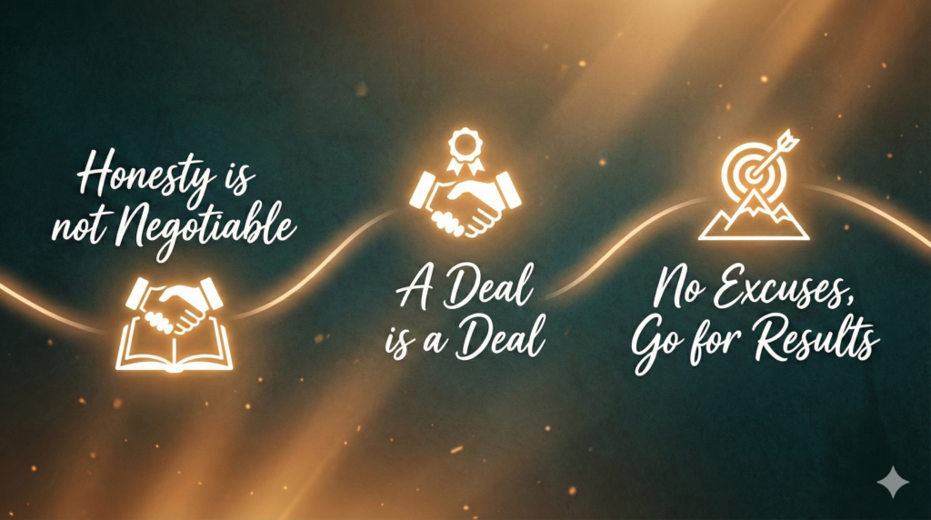 Honesty is not Negotiable
A Deal is a Deal
No Excuses, Go for Results
BYG Core Principles