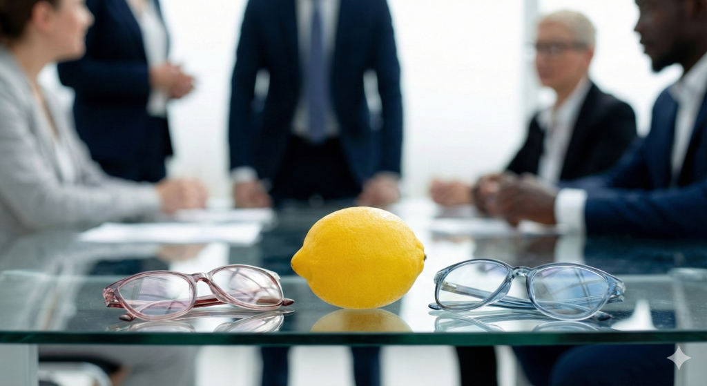 Decoding the Context: A relationship-focused culture wears red glasses; a facts-driven culture wears blue glasses. Looking at the same yellow lemon, they see completely different colors. True collaboration only begins when BOTH sides agree to drop their glasses.