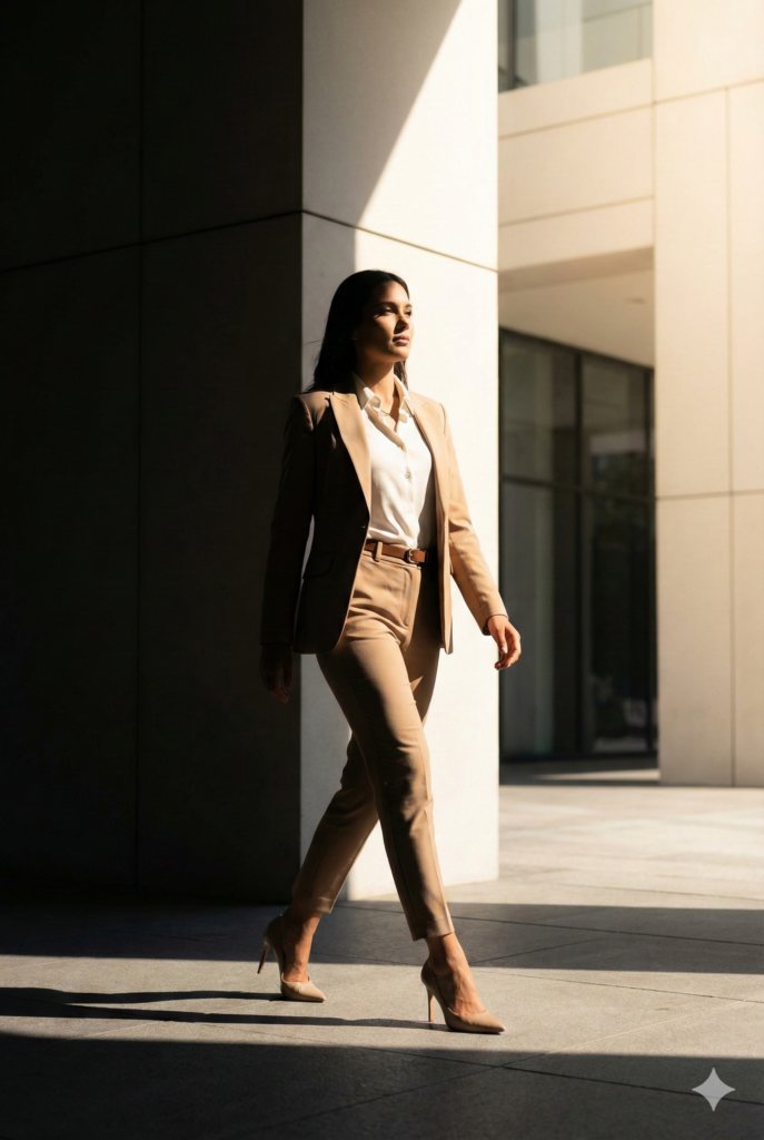 "Ambitious female mid-career leader looking determined, representing the target audience ready for real change in the Your Power Within coaching program."